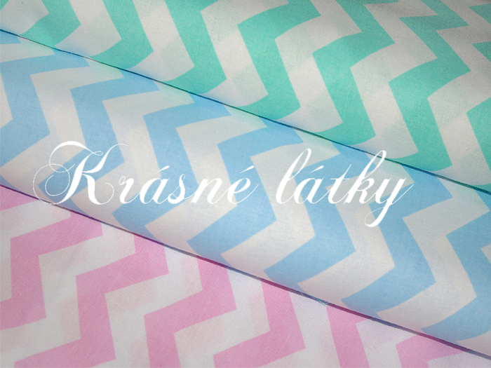 Cikcak, 100% bavlna, pěkná kvalita, chevron světle modrý