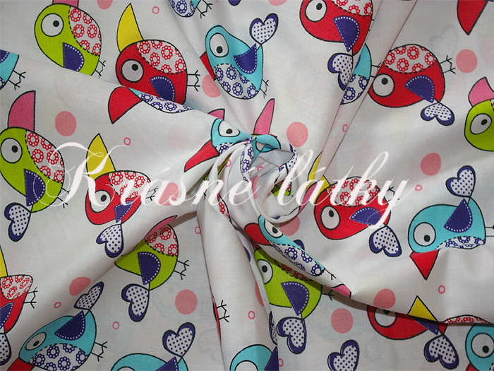 Ptáčci  - 100% bavlna, š. 160 cm, 130 g/m2 hladké plátno