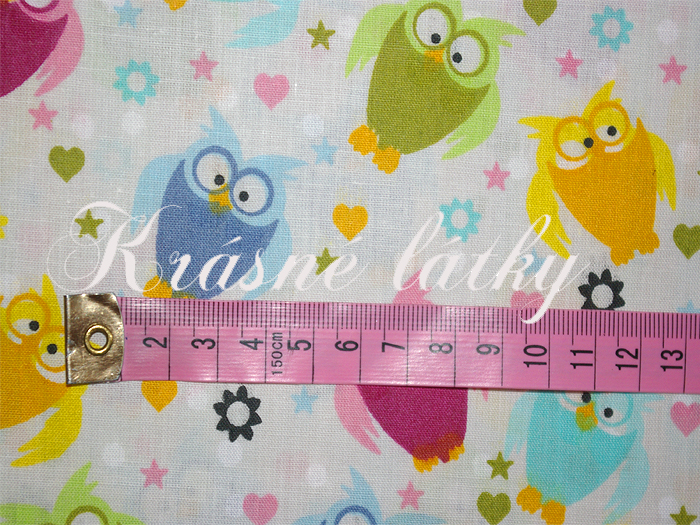 Sovy drobný vzor multicolor - 100% bavlna, š. 160 cm, 130 g/m2, hladké plátno