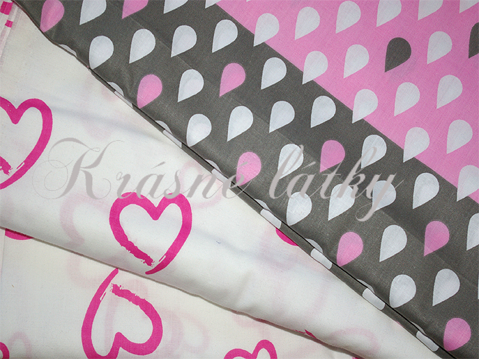 Srdíčka š. 160cm 100% bavlna růžové provedení, sněhově bílý podklad