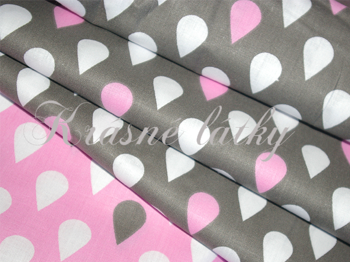 dešťové kapky š. 160cm 100% bavlna růžové provedení 135g/m2