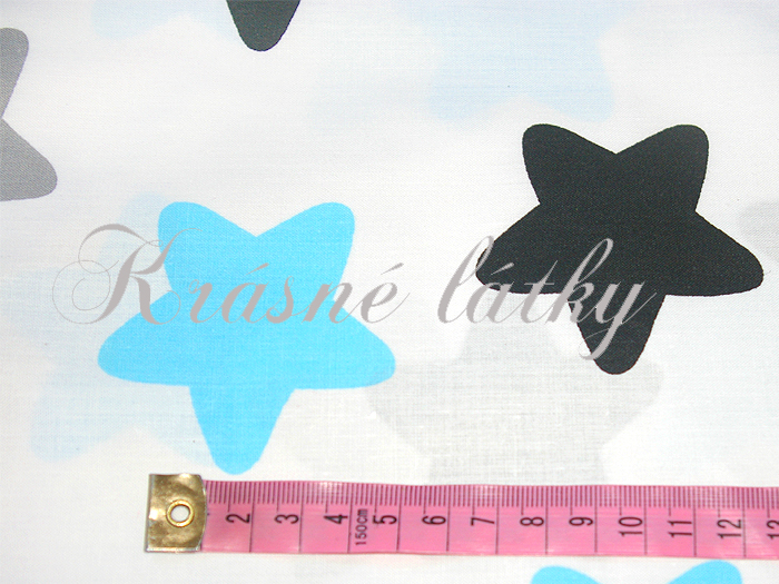 Hvězdy trojbarevné modré šedé š.160cm 100%bavlna 130gr m2,hladké příjmné plátno