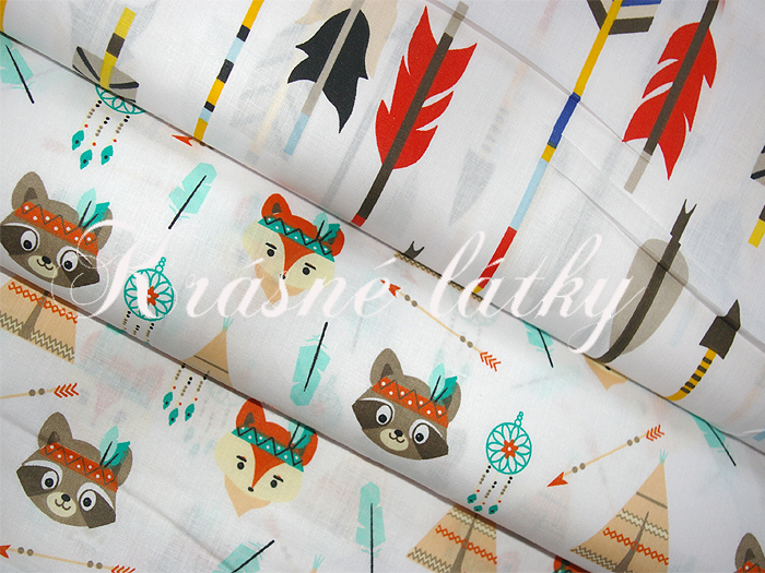 Indiáni teepee š.160 cm 100% bavlna bílý podklad