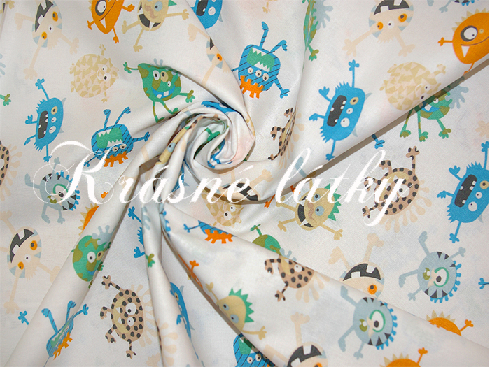 Příšerky na bílé - 100% bavlna, š. 160 cm, 140 g/m2 