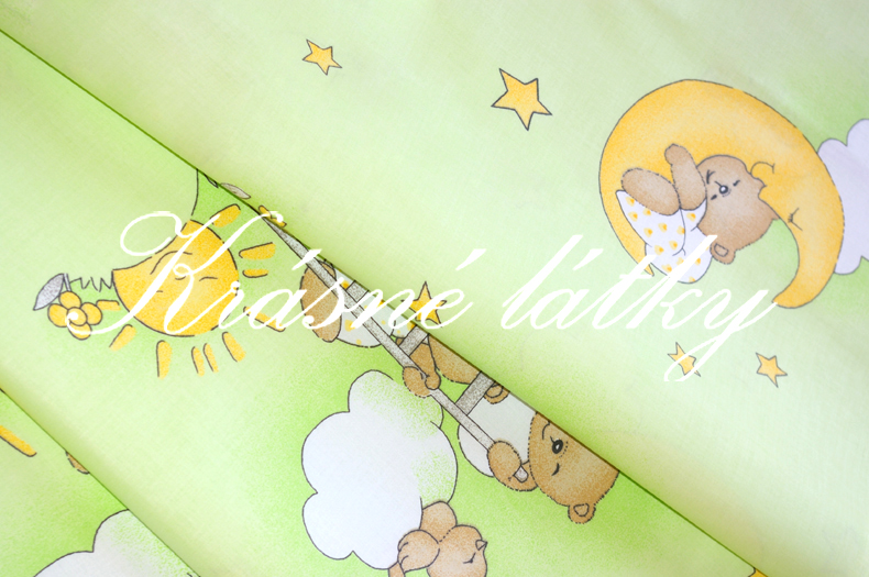 Medvídek zelený, příjemné bavlněné plátno na dětské povlečen