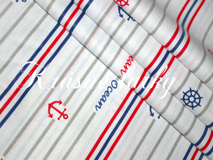 Ocean - 100% bavlna, š. 160cm, 130 g/m2, plátno, látka s kotvami a kormidlem