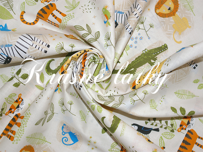 Lev,tygr,tukan,krokodýl,zebra,levhart,100% bavlna,dětská látka se zvířátky