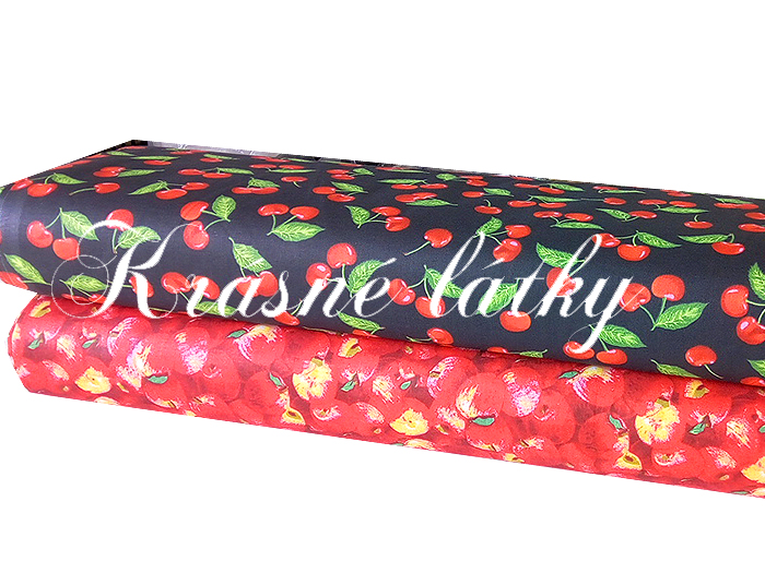 Jablíčka, bavlněná látka,metráž š. 140cm, gramáž 135g/m2, 100% bavlna