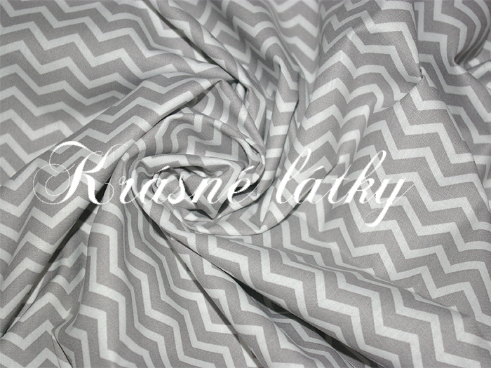 Chevron šedý, cik cak, drobné klikyháky,100% bavlna, atest pro děti do tří let