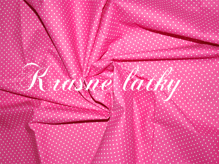 Drobný puntík na růžovém podk. š.160cm 100%bavlna 120gr m2,hladké příjemné plátno