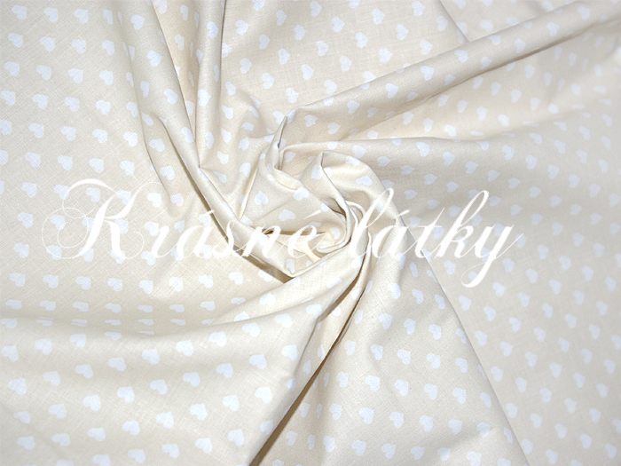 Srdíčka béžová - 100% bavlna š. 140cm,135g/m2