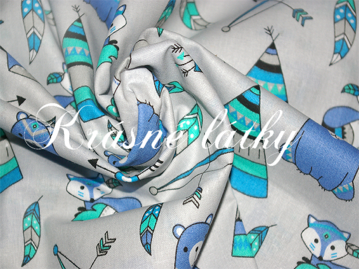 Tepee týpí bavlněná metráž ze 100% bavlny, š. 160cm, modré provedení