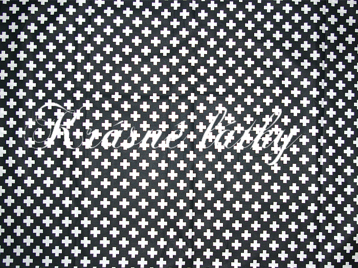 Bavlněná látka pluska, š. 160cm 135g/m2, černý podklad, bílá pluska