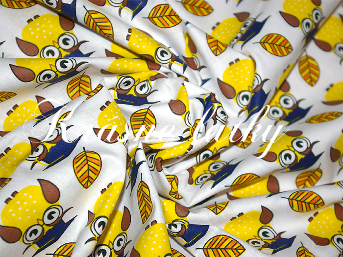 Sovy - 100% bavlna, š. 160 cm, v pestrých barvách, žlutohnědé provedení