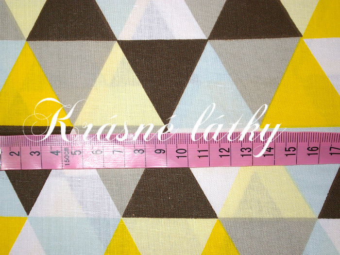 Zlaté písky, Trojúhelniky geo žluto šedé, bavlněná látka v šíři 160cm, 120g/m2