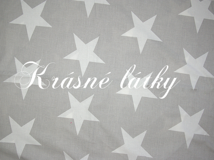 Velké 12cm hvězdy bílé na šedé - 100% bavlna, š. 160 cm bavlna, 130 g/m2