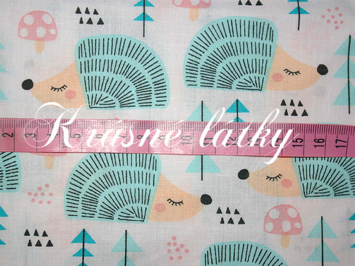 Ježci, ježečkové, máta, azur, 100% bavlna, metráž se zvířátky