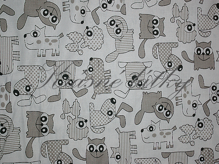 Zvířátka, šedé provedení- 100% bavlna, š. 160 cm, 130 g/m2, s atestem