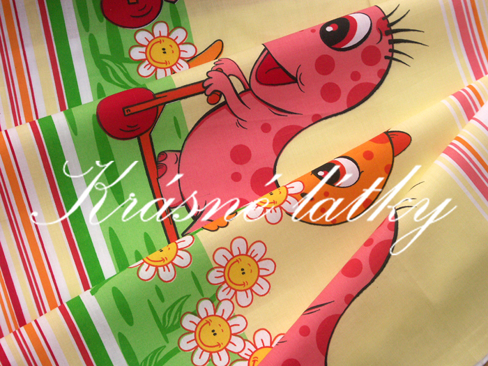 Drak na koloběžce růžová - bavlněné plátno