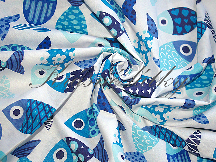 Rybičky modré - 100% bavlna, š. 160 cm, 130 g/m2, plátno