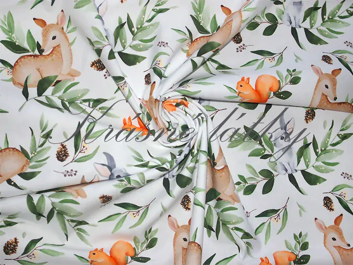 Veverka, zajíčci, srnka - 100 % bavlna, š. 160 cm, 150 g/m2