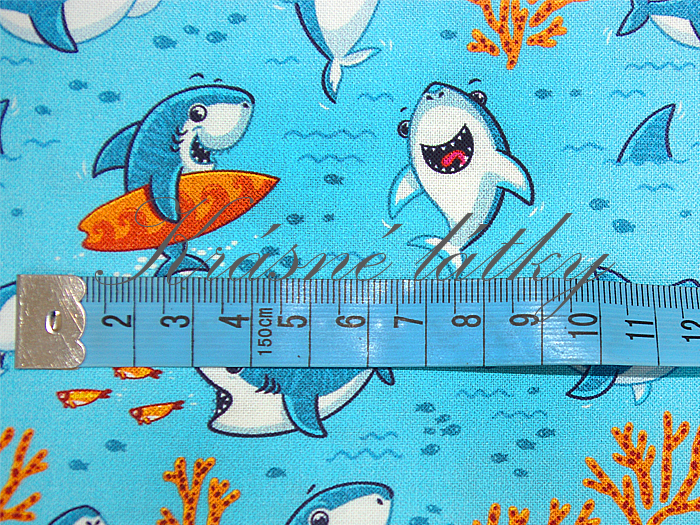 Žralok, korály - 100% bavlna, š. 160 cm, 150 g/m2