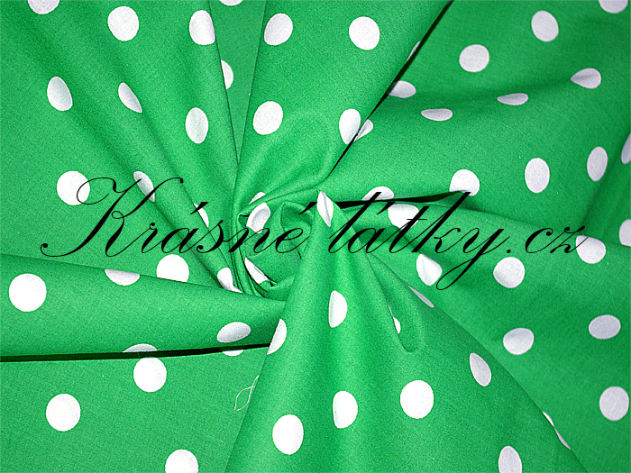 Bílé puntíky 1,7 cm - tmavě zelený podklad š. 150cm