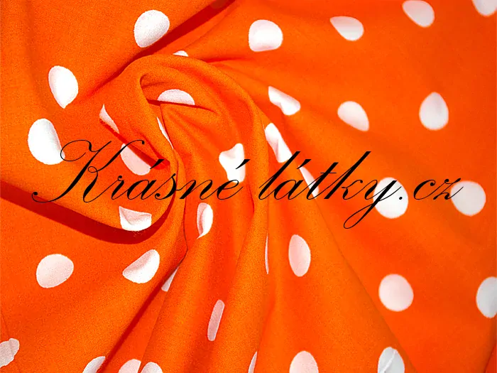 Bílé puntíky 1,7 cm oranžový podklad - 100% bavlna,  š. 150 cm, 130 g/m2