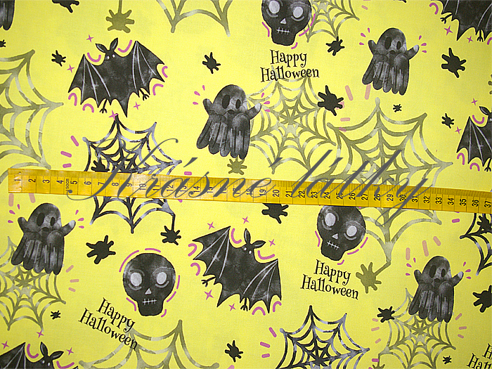 Halloween lebky, pavouci, pavučina, strašidla š. 160 cm bavlna, 150 g/m2, šedý podklad