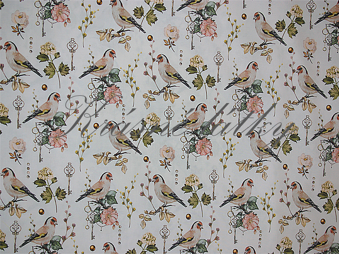 Stehlík - 100% bavlna, š. 160 cm, 150 g/m2, šedý podklad