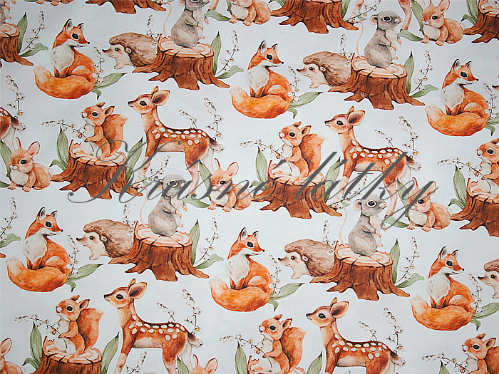 Srneček, veverka, zajíček, liška - 100% bavlna, š. 160 cm, 150 g/m2