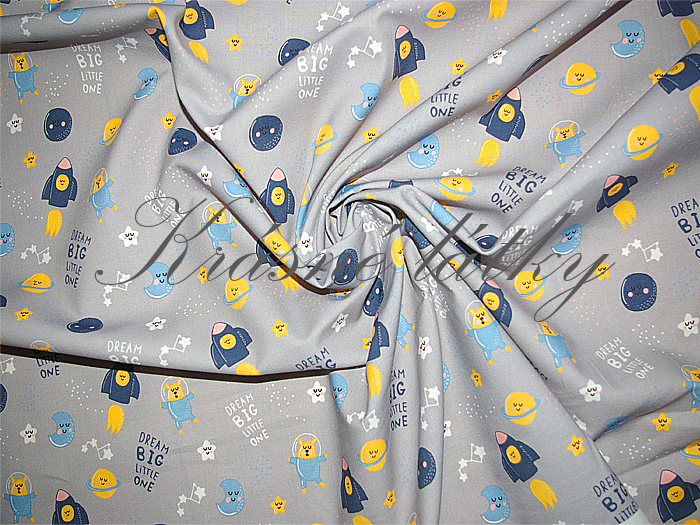 Raketa, vesmír, planety, souhvězdí - 100 % bavlna, š. 160 cm, 150 g/m2