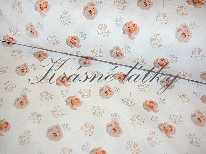 Jemné oranžové růžičky - 100 bavlna, š. 160 cm, 150 g/m2