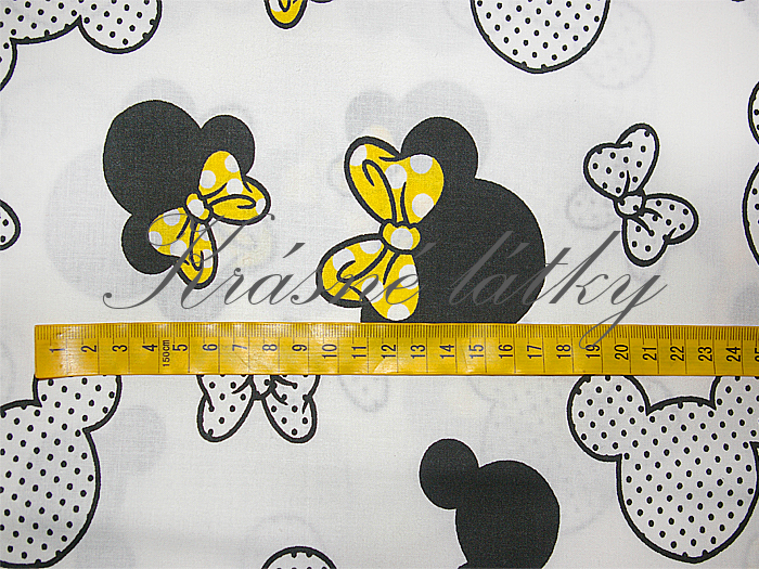 Myška se žlutou mašlí - 100% bavlna, š. 160 cm, 130 g/m2