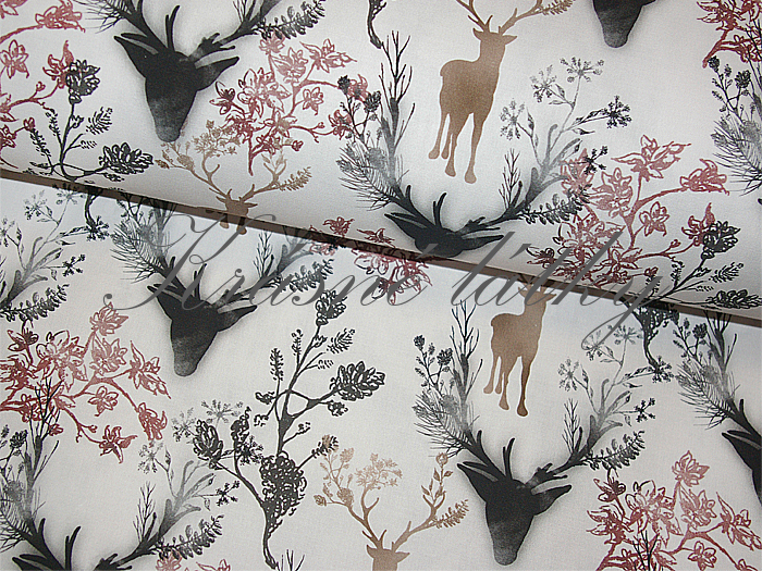 Jelen, paroží - 100% bavlna plátno, š. 160 cm, 150g/m2