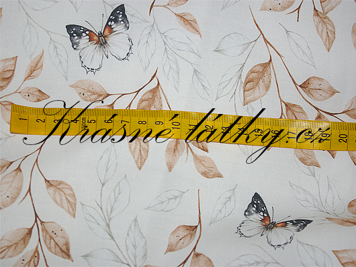 Motýl, lístečky - 100 % bavlna, 160 cm, 150 g/m2, plátno, plátno