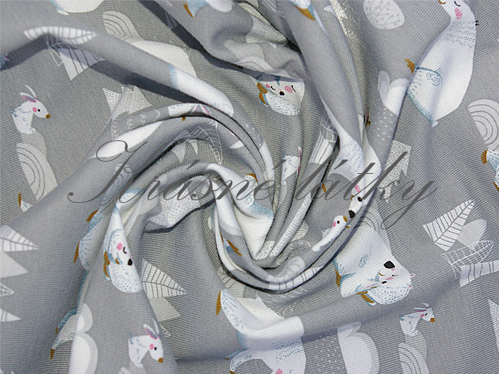 Medvěd a zajíc - 95 % bavlna, elastan 5 %, š. 160 cm, 170 g/m2 