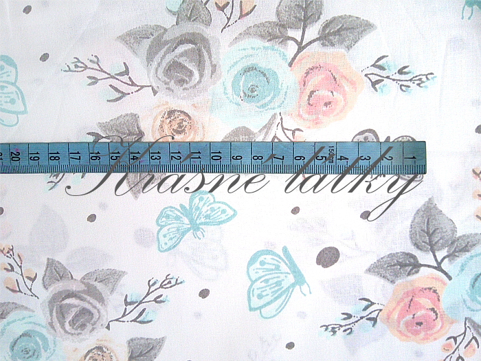 Růže s motýly - 100% bavlna, š. 160 cm, 130 g/m2