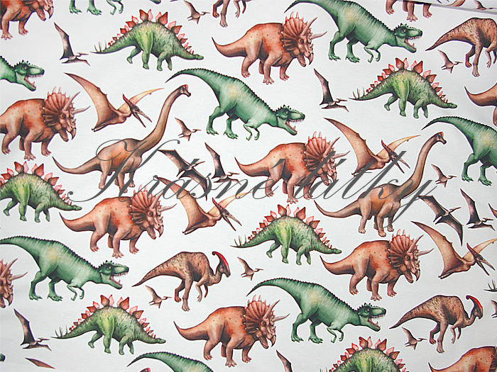 Dinosaurus na bílé - 100% bavlna, š. 160 cm, 150 g/m2, plátno