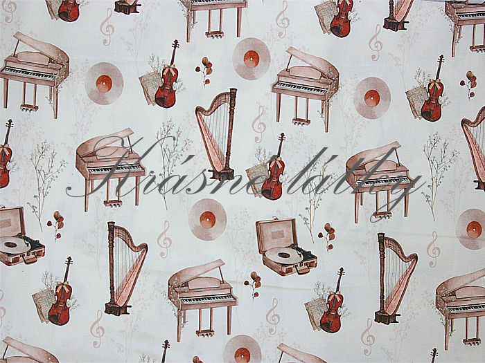 Hudební nástroje - 100% bavlna, 160 cm, 150 g/m2, plátno