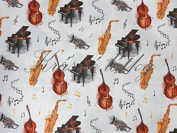 Hudební nástroje - 100% bavlna, 160 cm, 150 g/m2, plátno
