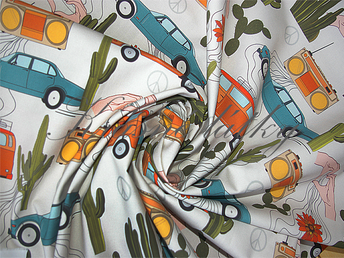 Retro auta - 100% bavlna, š. 160 cm, 150 g/m2