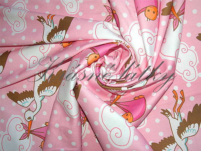 Čápi růžová - 95% bavlna, 5% elastan, š. 155 cm, 240 g/m