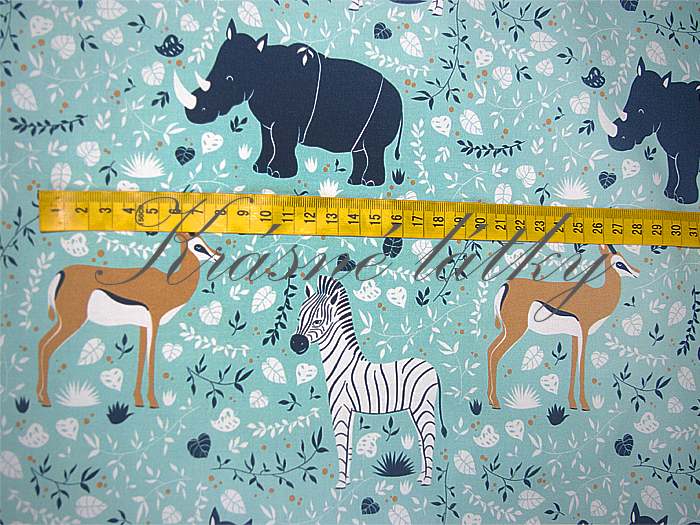 Dětská látka se zvířecím motivem nosorožce - 100% bavlna, š. 160 cm, 150 g/m2