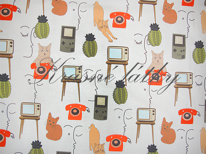 Retro elektro - 100% bavlna, š. 160 cm, 150 g/m2