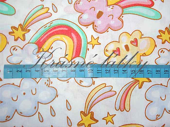 Dětská látka duha a mráčky - 100% bavlna - plátno, š. 160 cm, 130 g/m2