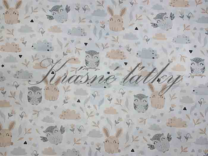 Dětská látka vzor zvířátka na béžové - 100% bavlna - plátno, š. 160 cm, 130 g/m2