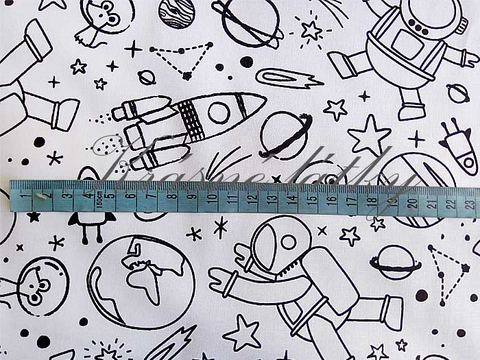 Dětská látka látkové omalovánky Astronaut - 100% bavlna, š. 150 cm,  120 g/m2 bavlna látky metráž