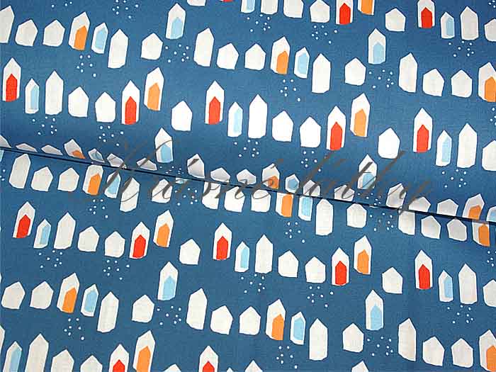 Bavlněná látka s geometrickým, abstraktním vzorem na modré - 100% bavlna, š. 150 cm, 115 g/m2, látky metráž