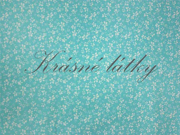 Bavlněná látka barva mint, vzor bílé kvítky - 100% bavlna, š. 150 cm, 115 g/m2, látky metráž